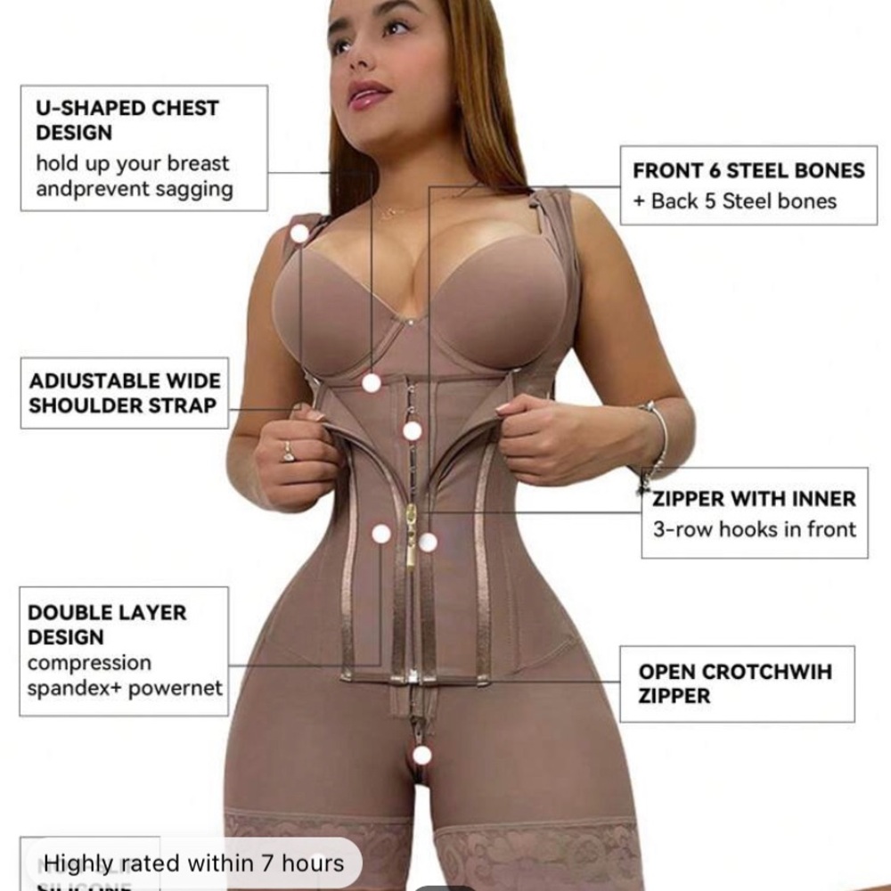 Shapewear Bodysuit with U-Shaped Chest Design and Front Zipper
